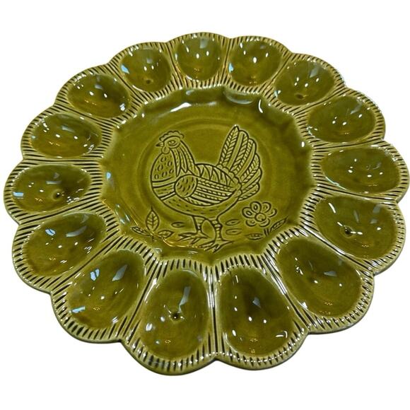 CALIF USA S 29 Other - Vintage CALIF USA S 29 Deviled Egg Platter Avocado Green Chicken Folk Art